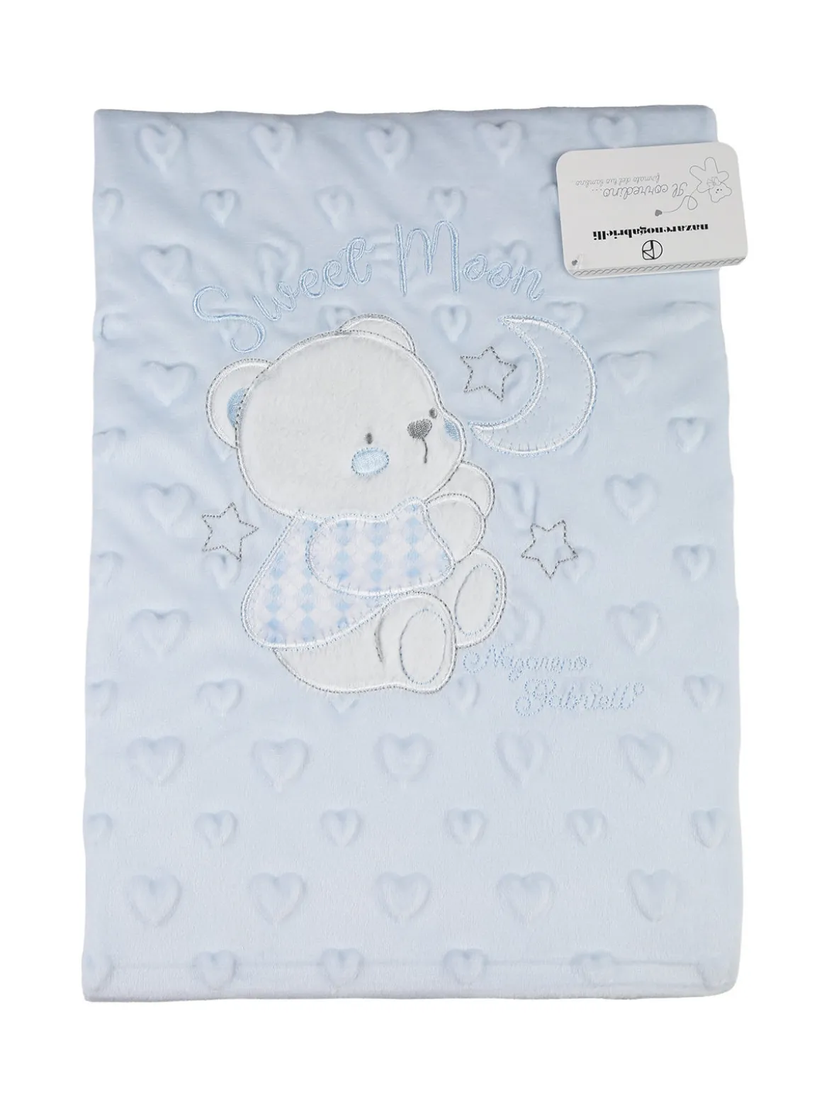 Nazareno Gabrielli Copertina culla double face in pile con orsetto - azzurro