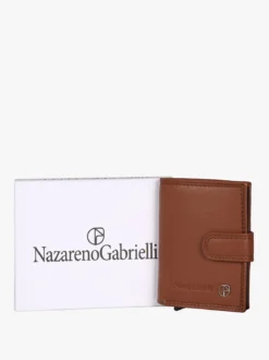 Nazareno Gabrielli Portatessere in pelle da uomo con clip