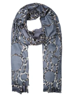 Nazareno Gabrielli Sciarpa donna animalier on finale sfrangiato - grigio