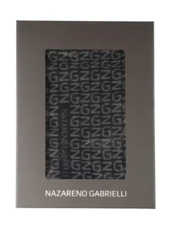 Nazareno Gabrielli Sciarpa uomo con stampe e finale sfrangiato - nero