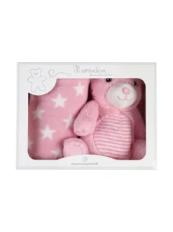 Nazareno Gabrielli Set regalo per neonati con coperta in pile e pupazzo orsetto - rosa