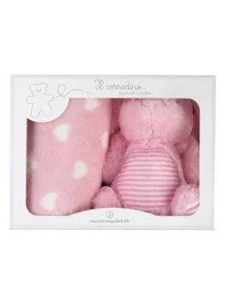 Nazareno Gabrielli Set regalo per neonati con coperta in pile e pupazzo coniglio - rosa