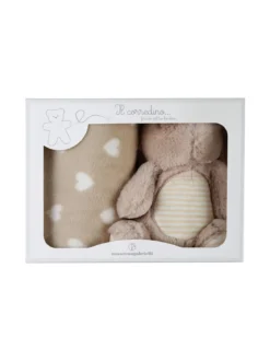 Nazareno Gabrielli Set regalo per neonati con coperta in pile e pupazzo coniglio - panna