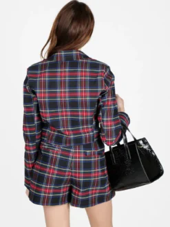 New Collection Blazer corto da donna scozzese a doppiopetto
