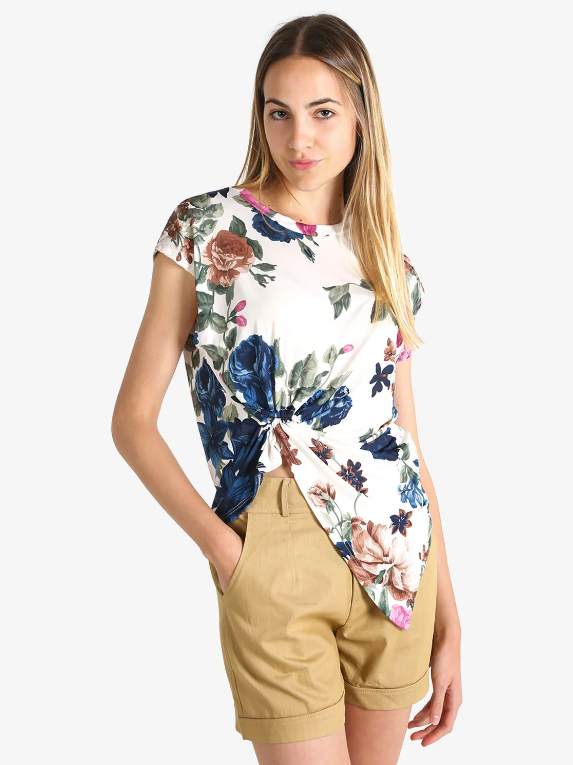 New Collection Blusa donna fiorata a maniche corte