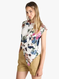 New Collection Blusa donna fiorata a maniche corte