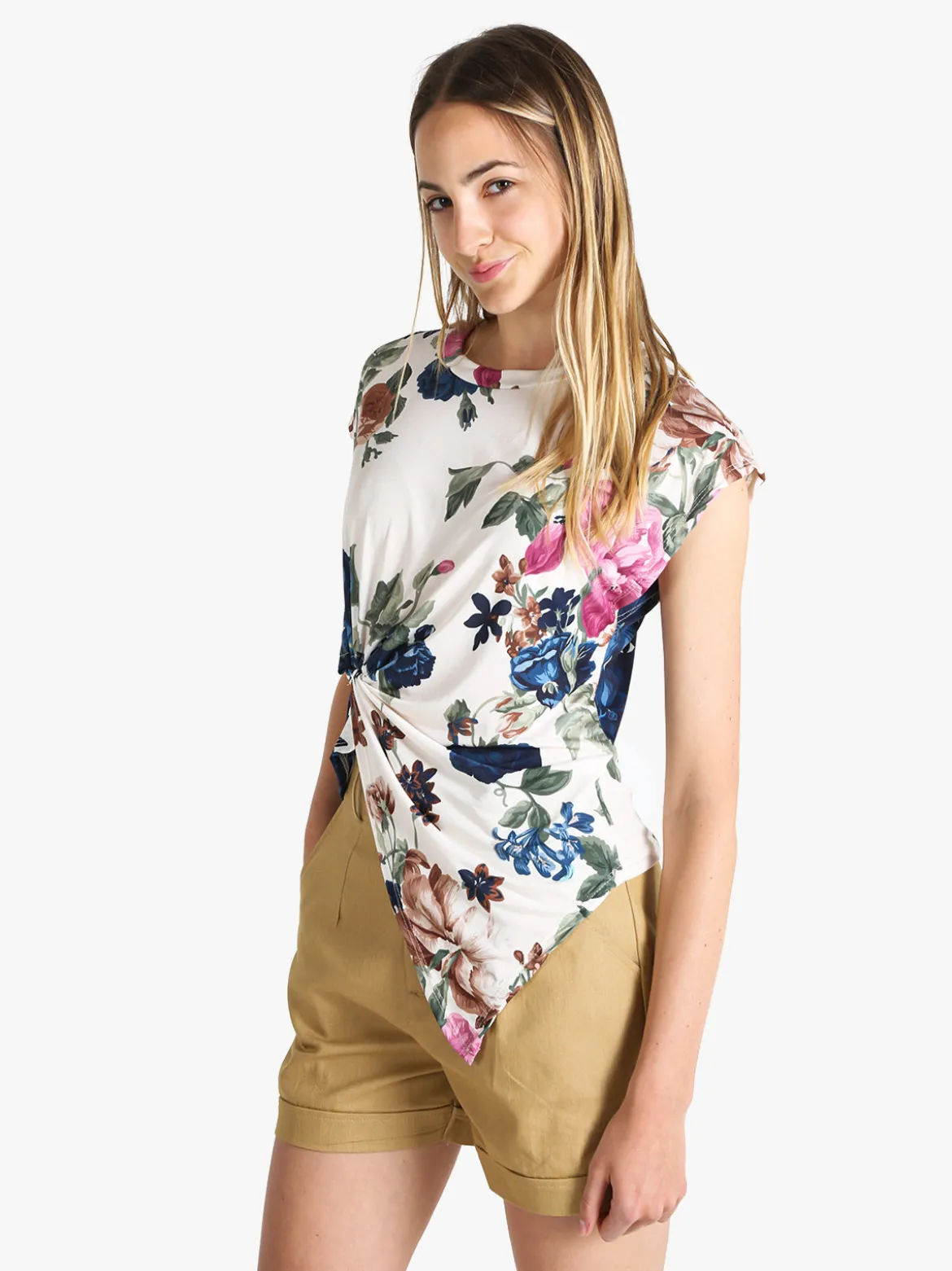 New Collection Blusa donna fiorata a maniche corte