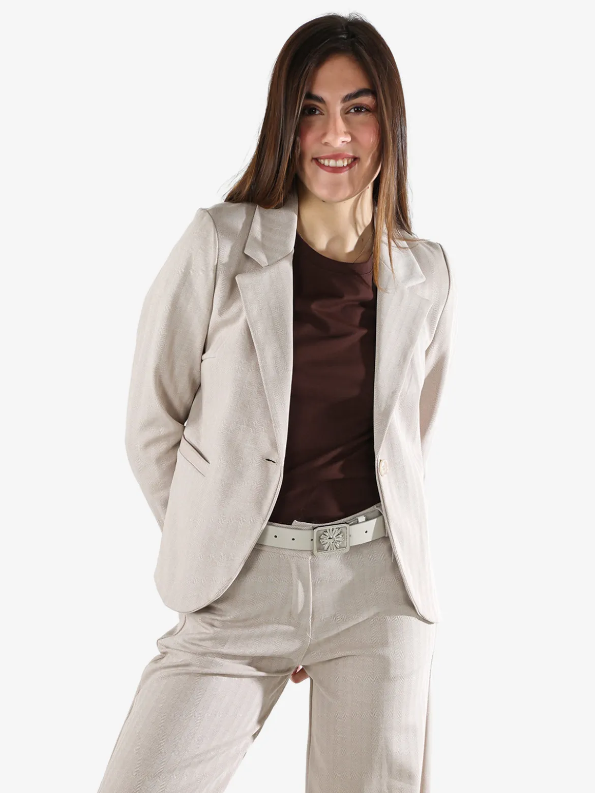 New Gj Blazer donna spigato con bottone - beige