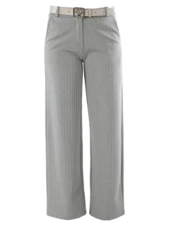 New Gj Pantaloni donna a palazzo spigati con cintura - grigio