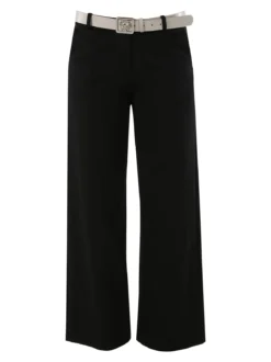 New Gj Pantaloni donna a palazzo spigati con cintura - nero