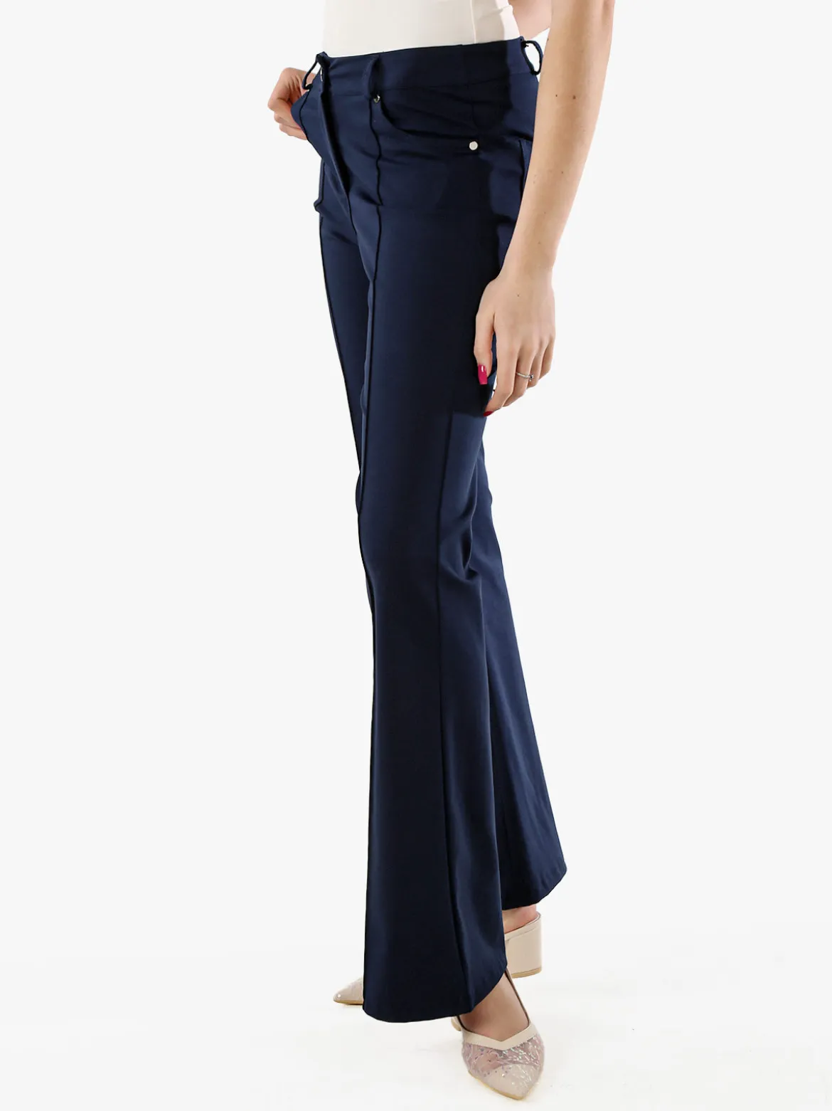 New Gj Pantaloni donna a zampa con cucitura centrale - blu scuro