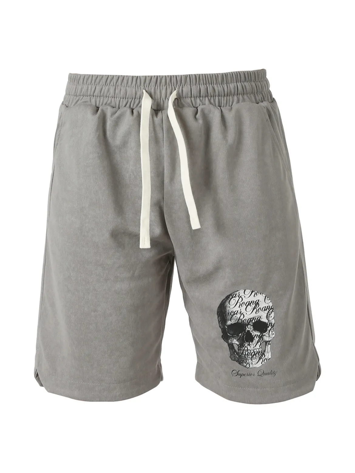 New Mentality Bermuda da uomo con coulisse e stampa teschio - grigio