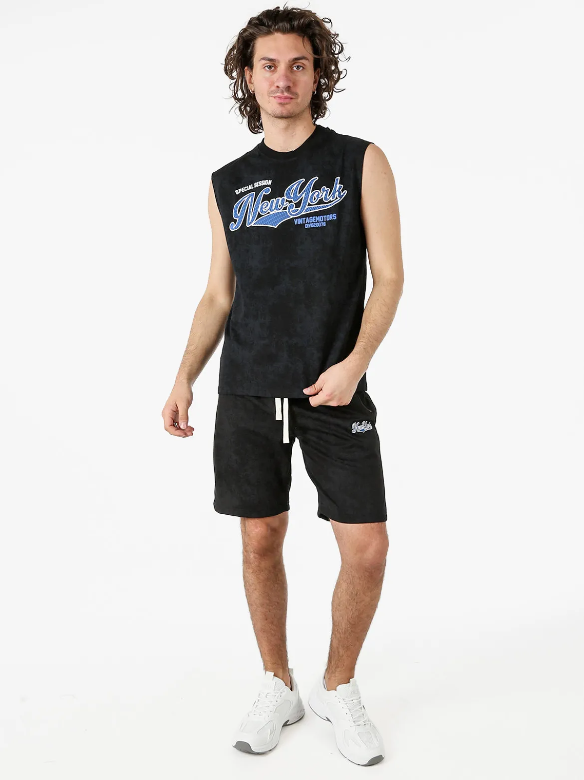 New Mentality Bermuda da uomo con coulisse e tasche frontali con zip - nero