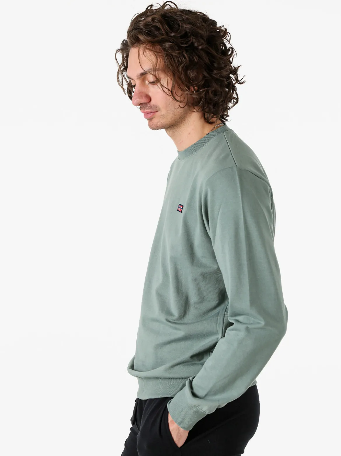 Norway Felpa girocollo da uomo in misto cotone con logo - pistacchio