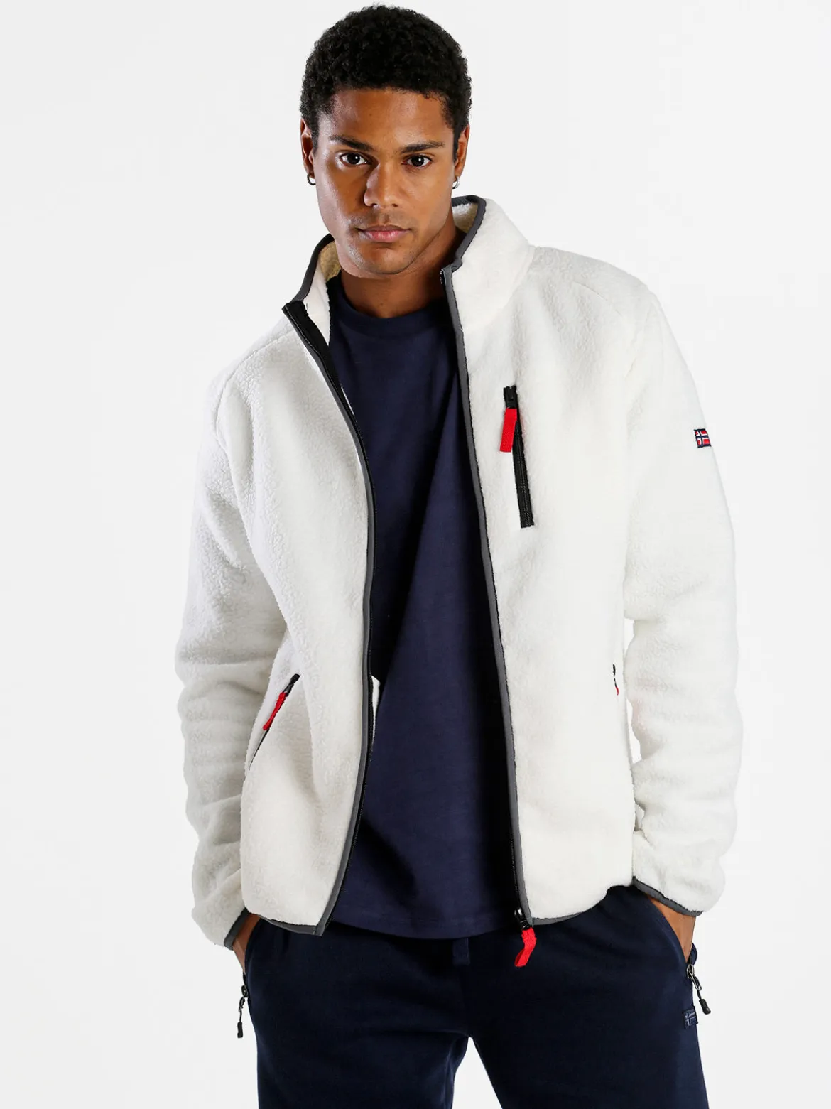 Norway Felpa in pile da uomo con zip intera - bianco