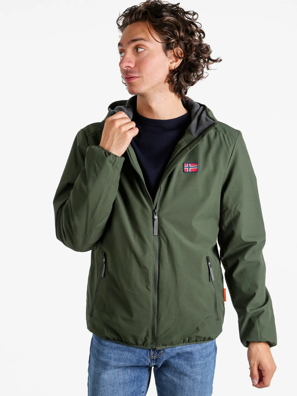 Norway Giubbotto impermeabile da uomo con cappuccio e zip - militare