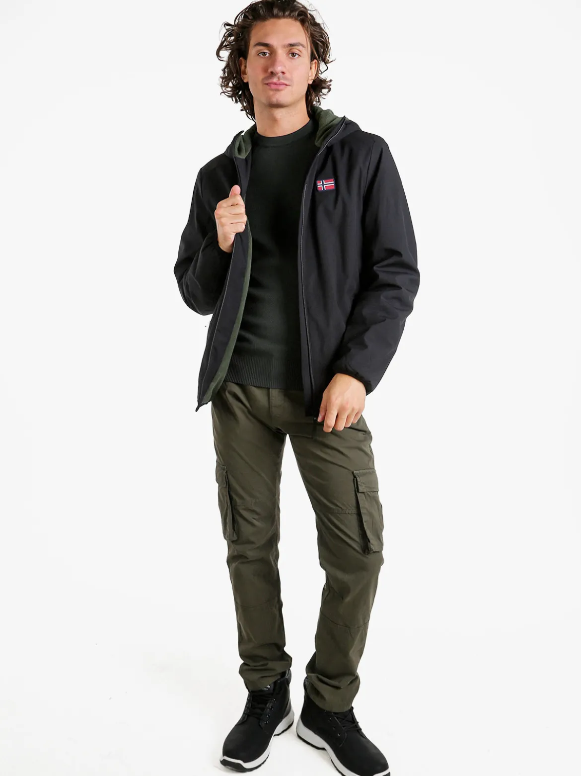 Norway Giubbotto impermeabile da uomo con cappuccio e zip - nero