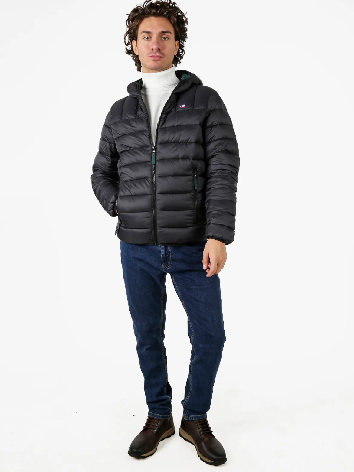 Norway Giubbotto piumino da uomo con cappuccio e zip - nero