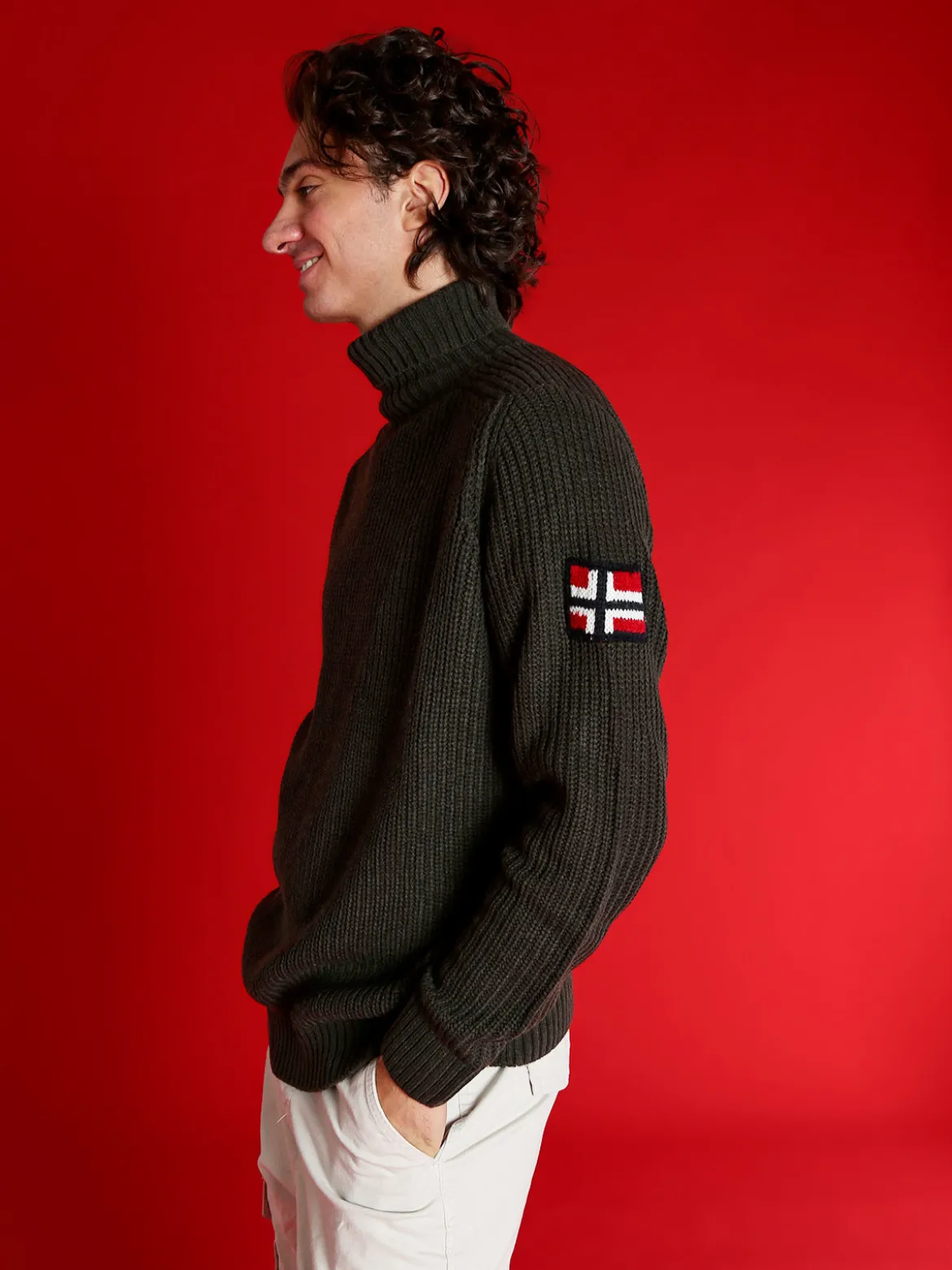 Norway Maglione dolcevita da uomo in misto lana - militare