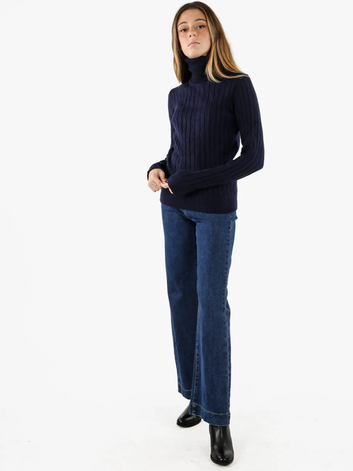 Norway Maglione dolcevita donna a trecce - blu scuro