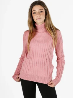 Norway Maglione dolcevita donna a trecce - rosa