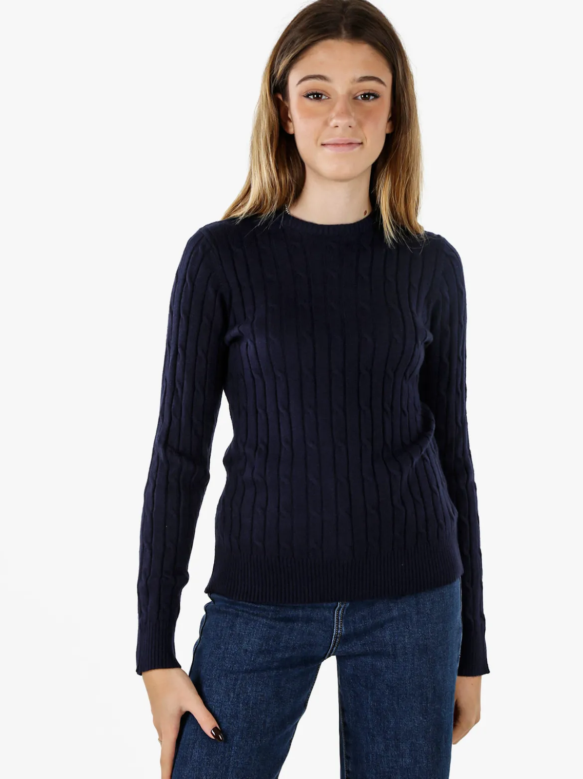 Norway Maglione girocollo da donna a trecce - blu scuro