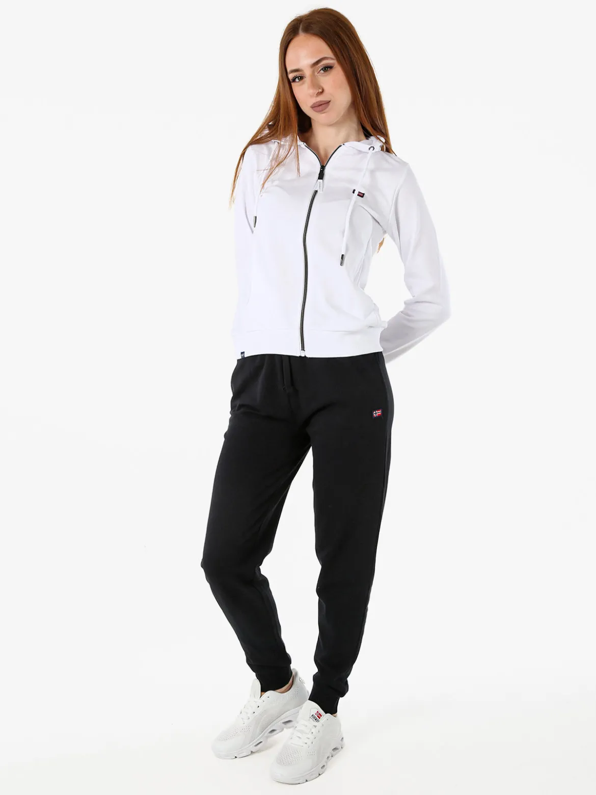 Norway Pantaloni tuta da donna in cotone con coulisse e polsini - nero