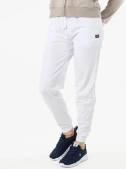 Norway Pantaloni tuta da donna in cotone con coulisse e polsini - bianco