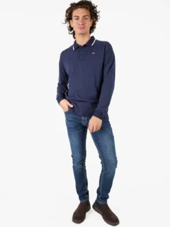 Norway Polo da uomo a maniche lunghe in cotone - blu scuro