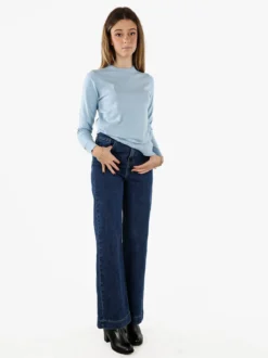 Norway Pullover girocollo da donna in maglia tinta unita - azzurro