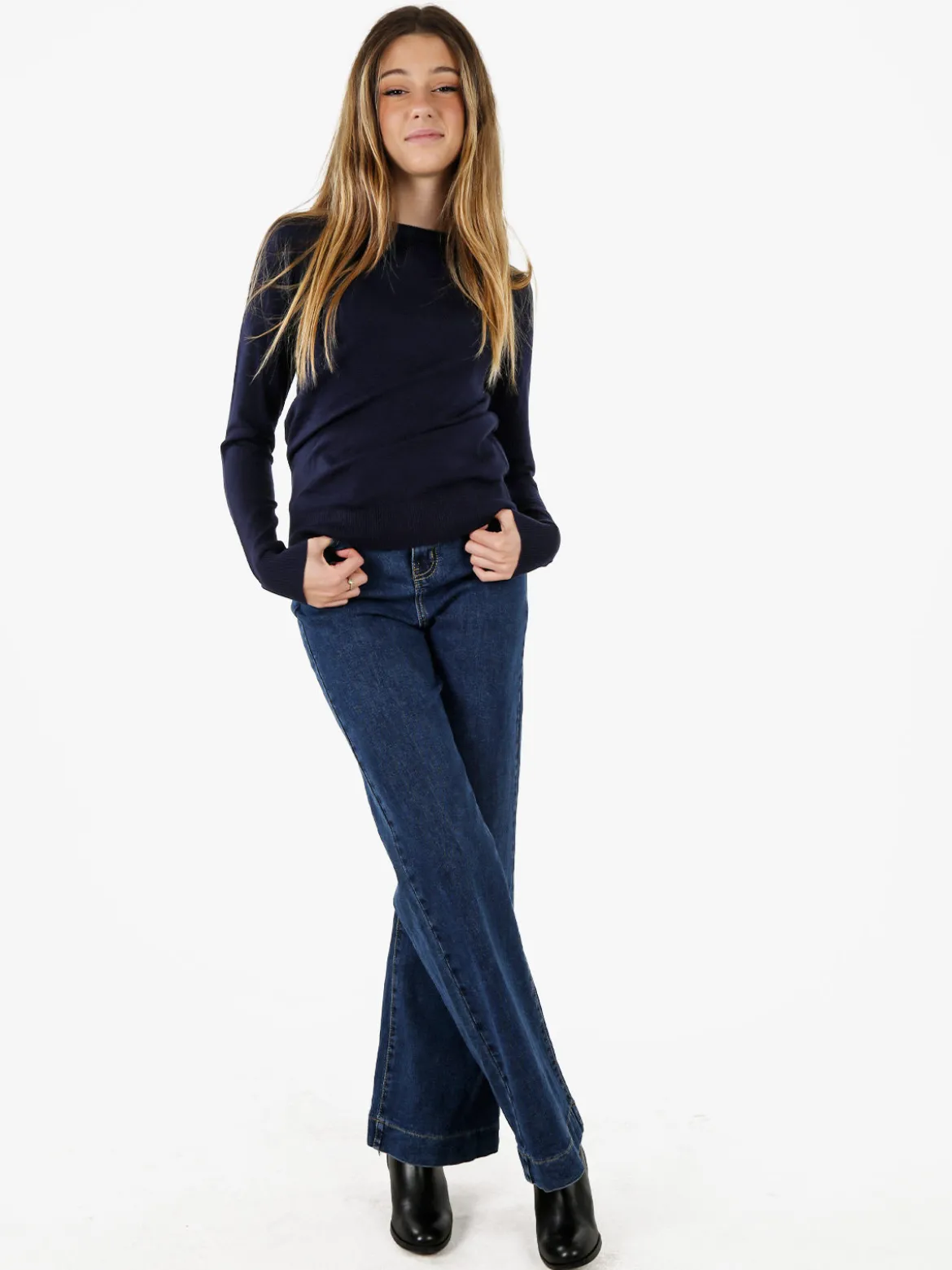 Norway Pullover girocollo da donna in maglia tinta unita - blu scuro