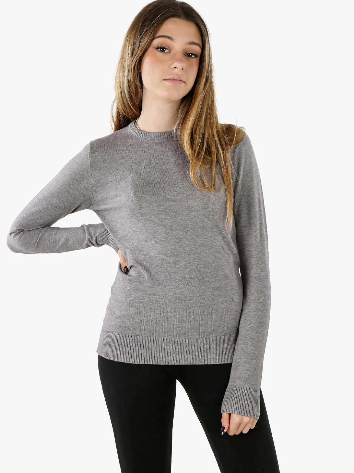 Norway Pullover girocollo da donna in maglia tinta unita - grigio