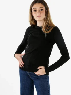 Norway Pullover girocollo da donna in maglia tinta unita - nero