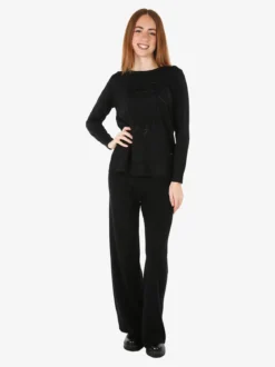 Nova Pantaloni donna in maglia a vita alta - nero