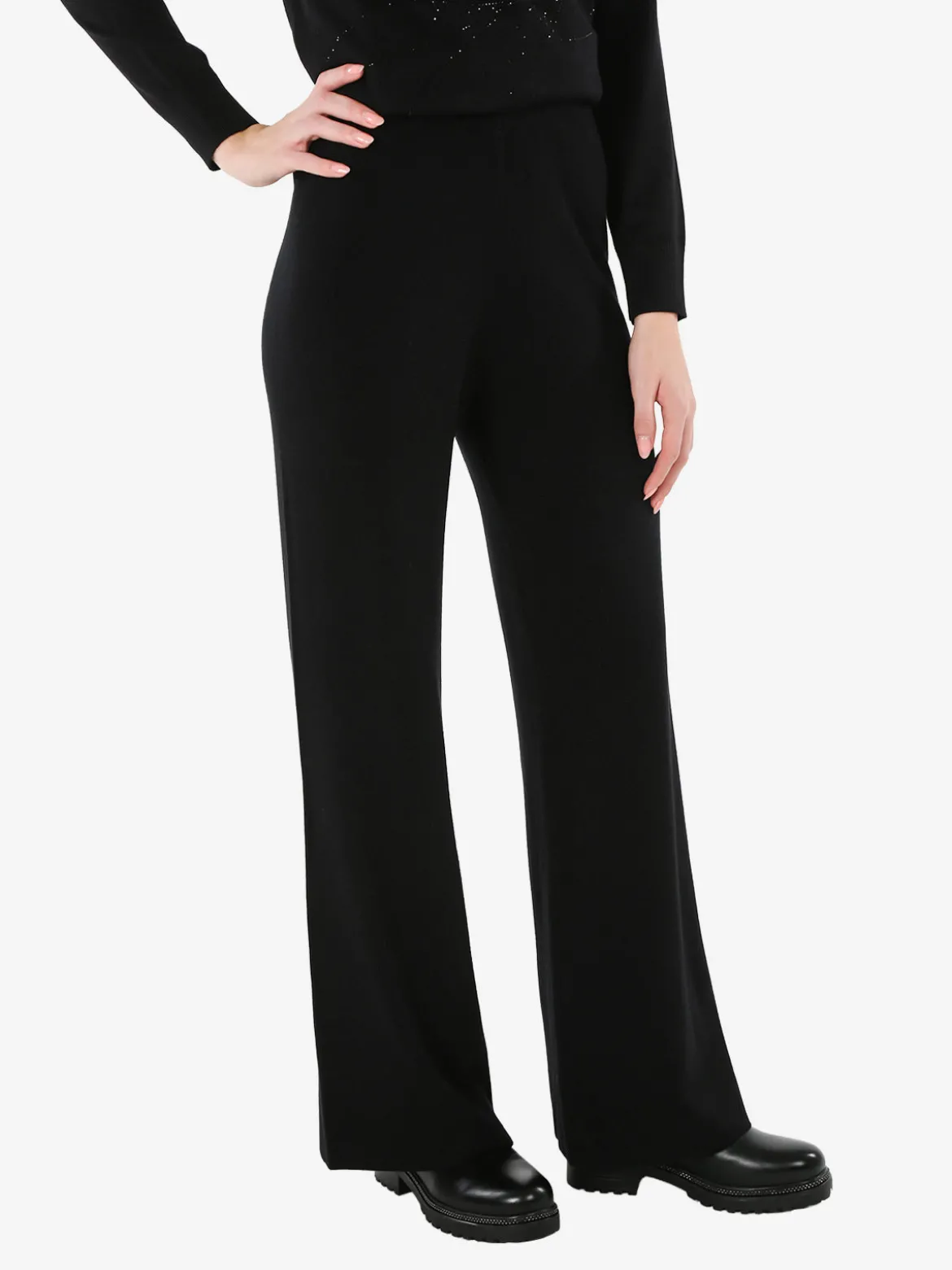 Nova Pantaloni donna in maglia a vita alta - nero