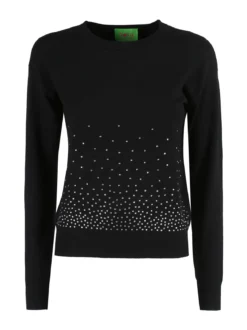 Nova Pullover girocollo donna con strass - nero