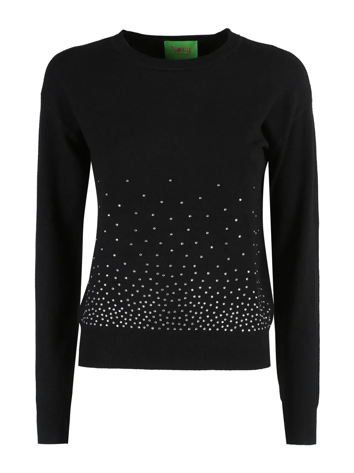 Nova Pullover girocollo donna con strass - nero