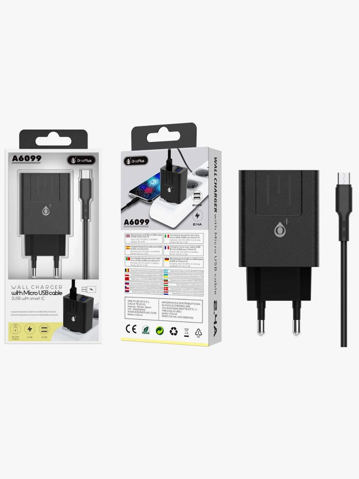 Oneplus Caricatore da parete con cavo micro usb