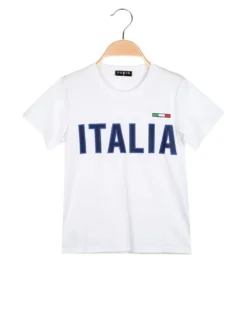 Paris T-shirt da ragazzo in cotone con stampa ITALIA - bianco