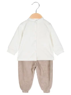 Pastello Completo 2 pezzi da neonata in ciniglia - beige
