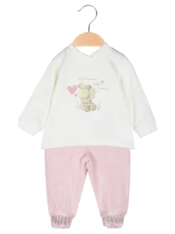Pastello Completo 2 pezzi da neonata in ciniglia - rosa