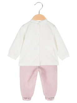 Pastello Completo 2 pezzi da neonata in ciniglia - rosa