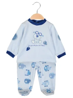 Pastello Completo 2 pezzi da neonato in ciniglia - azzurro