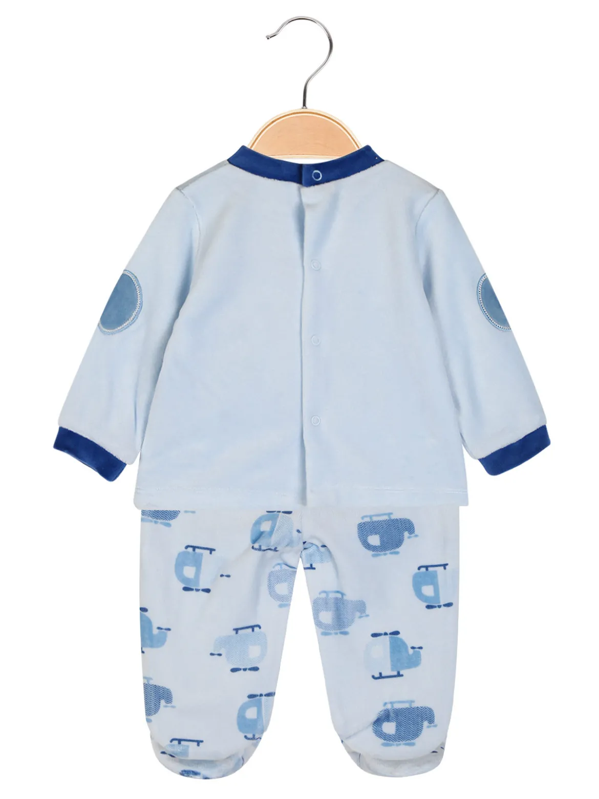 Pastello Completo 2 pezzi da neonato in ciniglia - azzurro