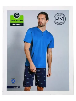 Paul Martin Pigiama corto da uomo in cotone naturale - blu
