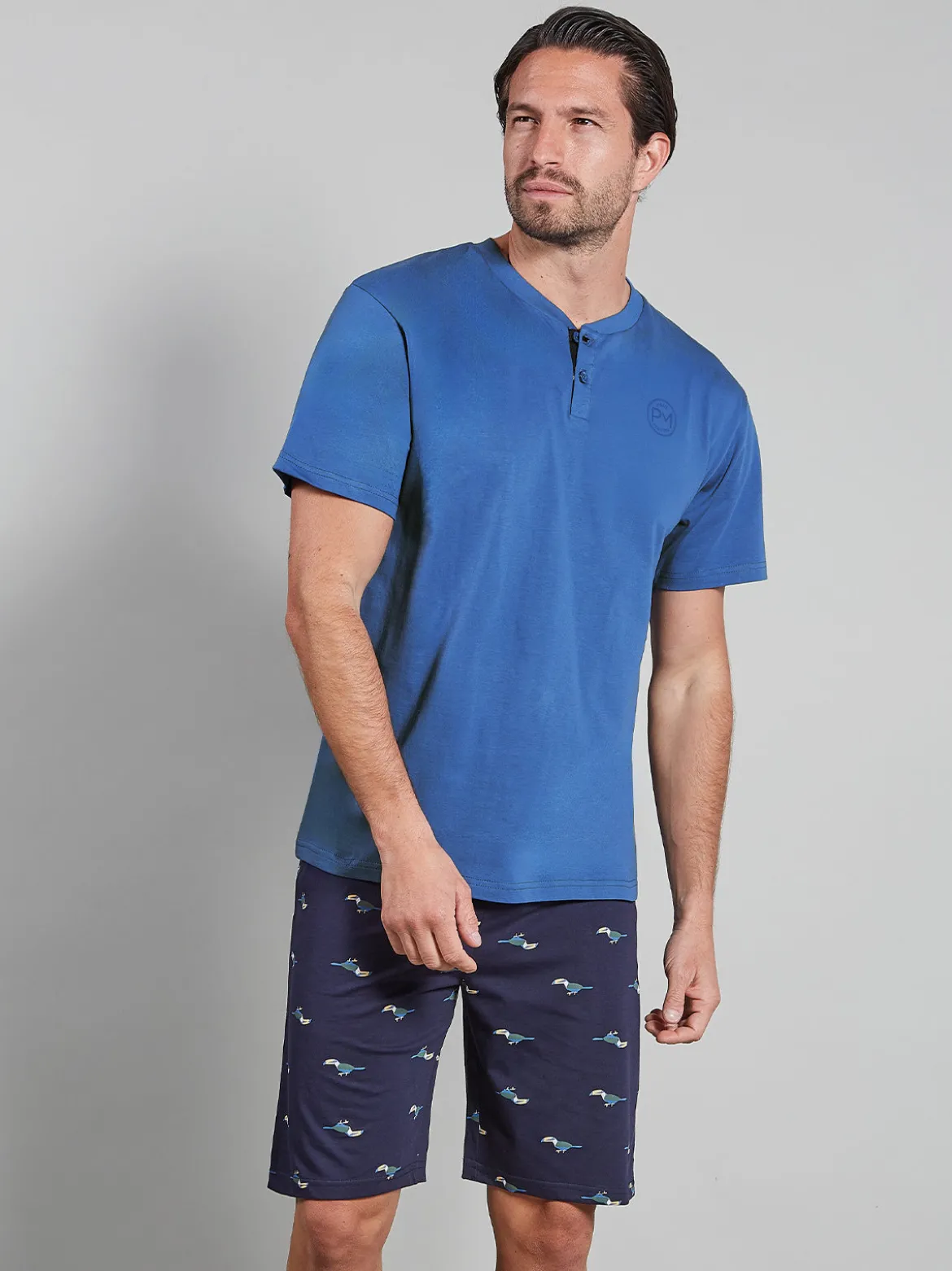 Paul Martin Pigiama corto da uomo in cotone naturale - blu