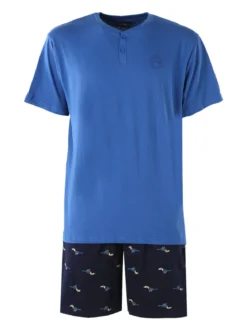 Paul Martin Pigiama corto da uomo in cotone naturale - blu