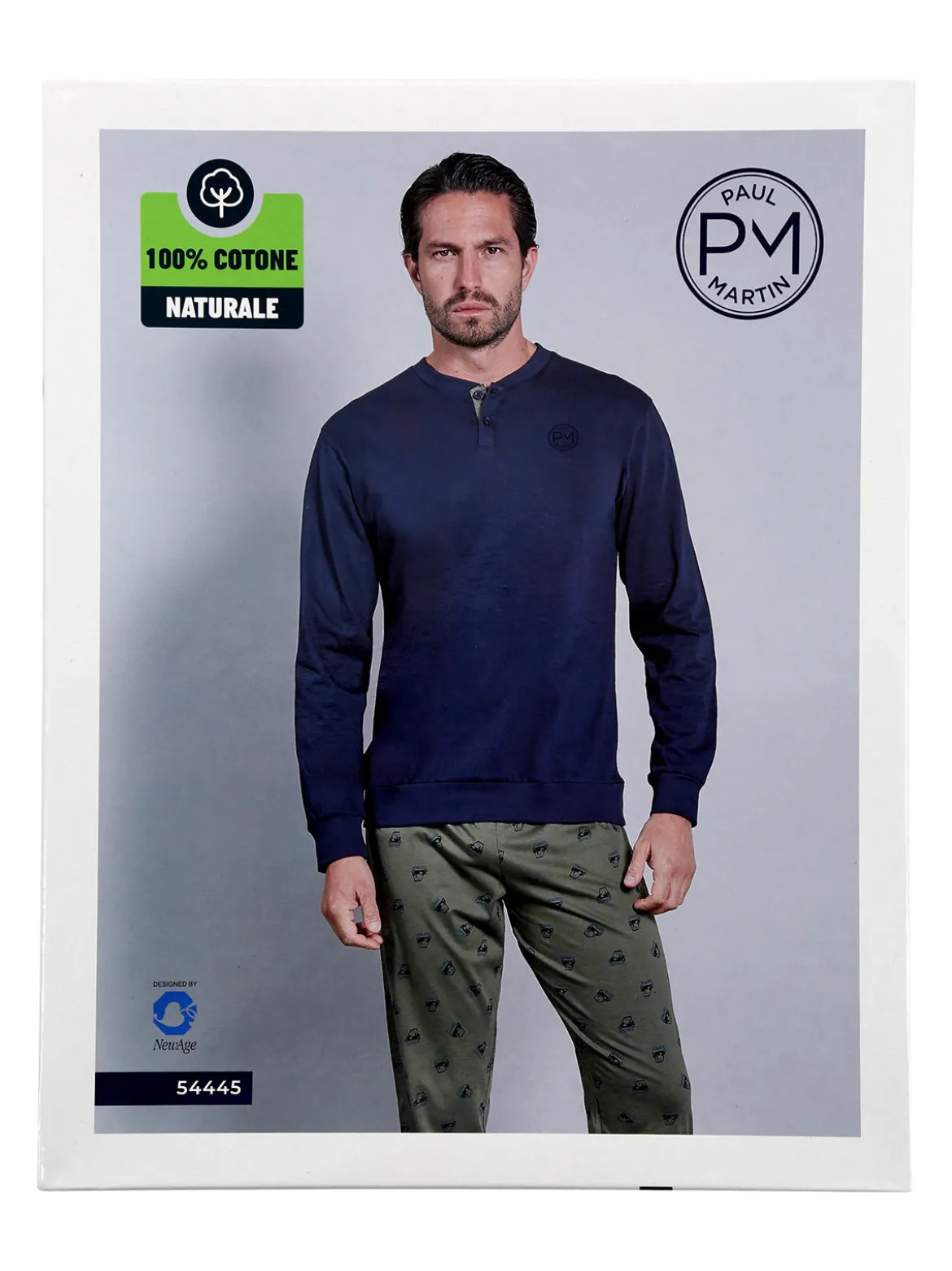 Paul Martin Pigiama lungo da uomo in cotone naturale - blu scuro