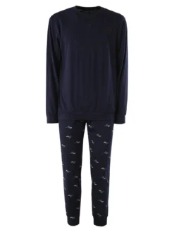 Paul Martin Pigiama lungo da uomo in cotone naturale - blu scuro