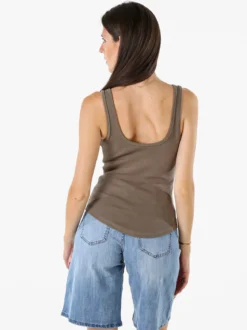 Peafowl Top da donna in cotone elasticizzato a costine - fango